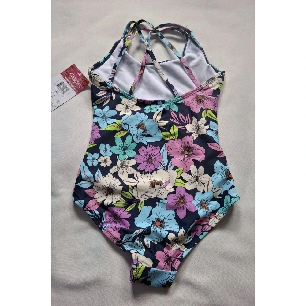 Kanu‎ Surf  Swimsuit Girls 8 Floral Navy One Piece Tina 3823